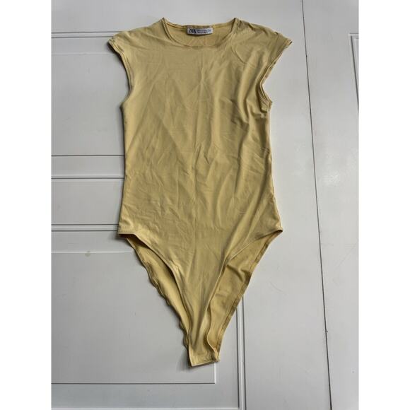 Zara Tops - ZARA Yellow Fitted Bodysuit Round Neck Sleeveless Size M Nylon Stretch